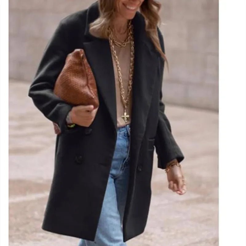 Wool Blends Winter Women's Jacket Lining Elegant Lapel Coat Double Breasted Minimalist Street Women's Jackets - American Thistle Wool Blends Winter Women's Jacket Lining Elegant Lapel Coat Double Breasted Minimalist Street Women's Jackets