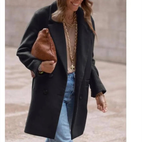 Wool Blends Winter Women's Jacket Lining Elegant Lapel Coat Double Breasted Minimalist Street Women's Jackets - American Thistle Wool Blends Winter Women's Jacket Lining Elegant Lapel Coat Double Breasted Minimalist Street Women's Jackets